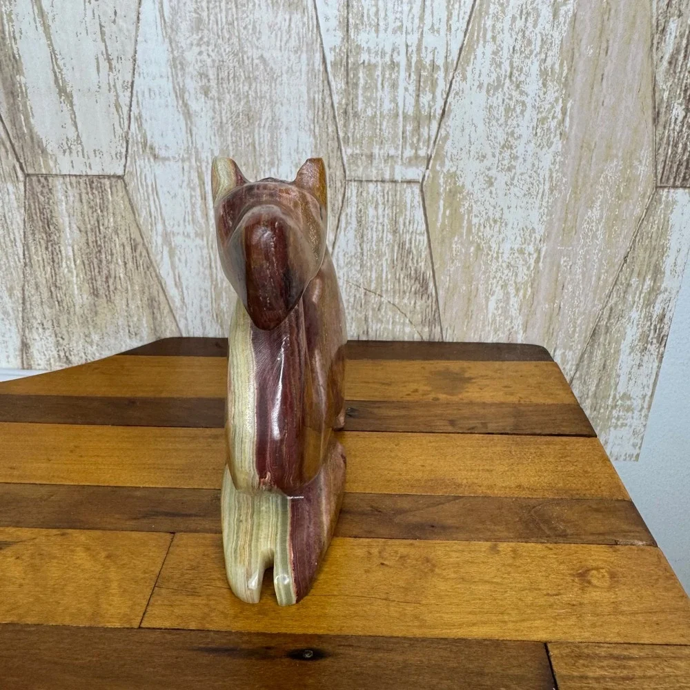 Vintage Hand Carved Onyx Marble Camel Figurine Paperweight Brown Green Stone
